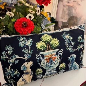Set of 2 Chinoiserie Dog Floral Pattern soft pillow covers. Zipper Closure New